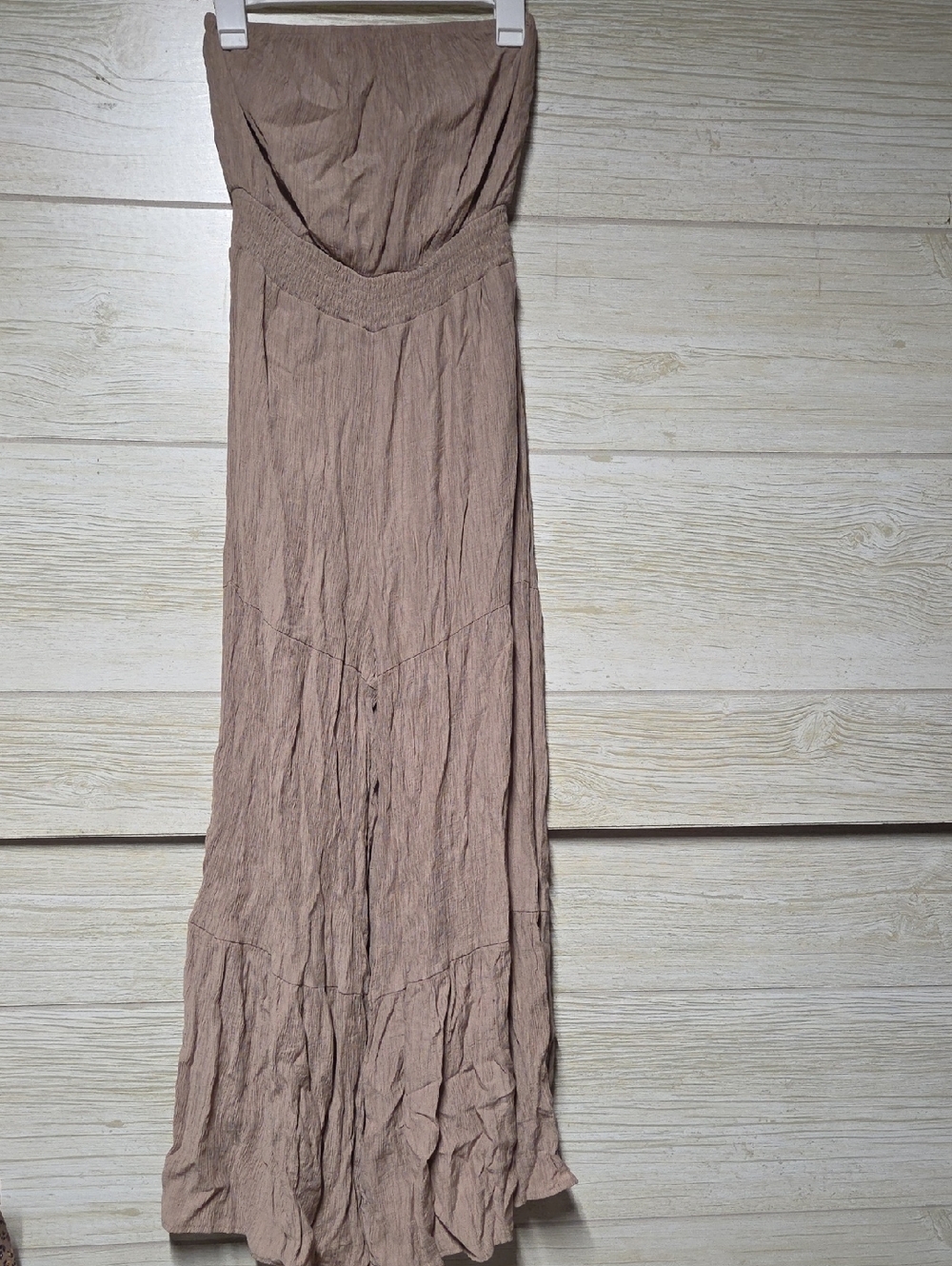Strapless Smocked Waist Jumpsuit in Taupe